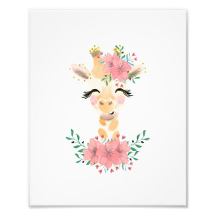 Waterverf Giraffe met Florals Foto afdrukken