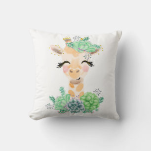 Waterverf Giraffe met Succulenten Worpkussen Kussen