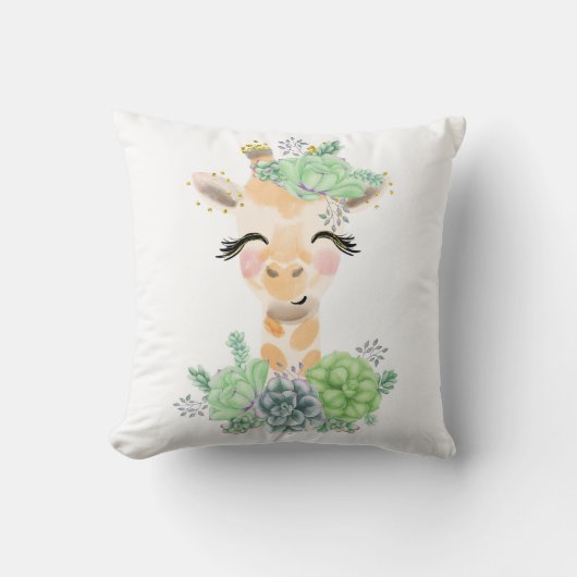 Waterverf Giraffe met Succulenten Worpkussen Kussen (Voorkant)