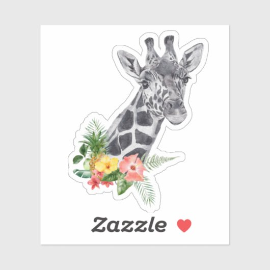 Waterverf Giraffe met Tropical Bouquet Sticker (Vel)