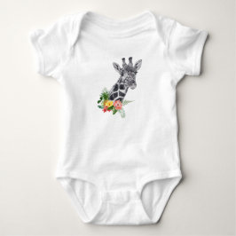 Waterverf Giraffe met Tropische Boeket Romper