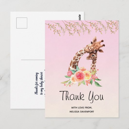 Waterverf Giraffe Moeder & Baby Dank u Briefkaart (Voorkant / Achterkant)