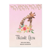 Waterverf Giraffe Moeder & Baby Dank u Briefkaart