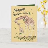 Waterverf Giraffe Moeder en Kind Moederdag Kaart (Gele Bloem)