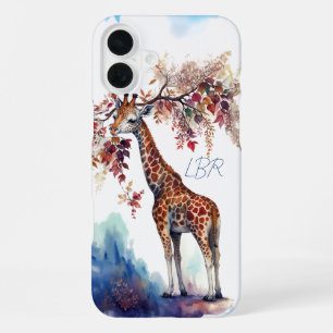 Waterverf Giraffe Monogram Telefoonhoes iPhone 16 Plus Hoesje
