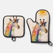 Waterverf Giraffe Ovenwant & Pannenlap Set (Voorkant)