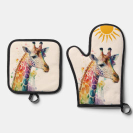 Waterverf Giraffe Ovenwant & Pannenlap Set