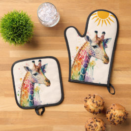 Waterverf Giraffe Ovenwant & Pannenlap Set