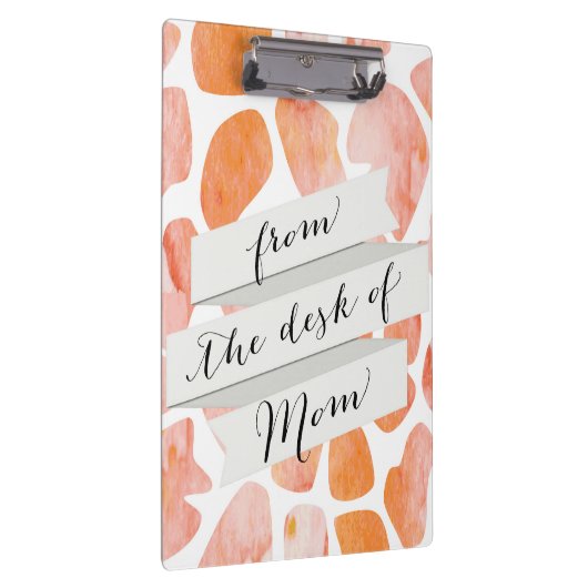 Waterverf Giraffe Patroon oranje perzikkoraal Klembord (Rechts)