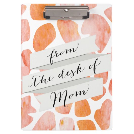 Waterverf Giraffe Patroon oranje perzikkoraal Klembord (Voorkant)