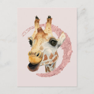 Waterverf Giraffe Roze olie Briefkaart