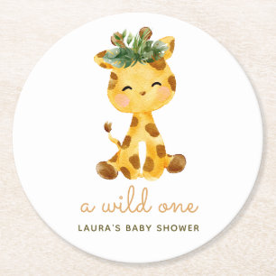 Waterverf Giraffe Safari Baby shower Ronde Kartonnen Onderzetter