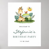 Waterverf Giraffe Safari Verjaardagsfeestje Welkom Poster (Voorkant)