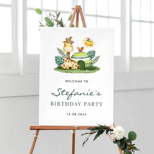 Waterverf Giraffe Safari Verjaardagsfeestje Welkom Poster