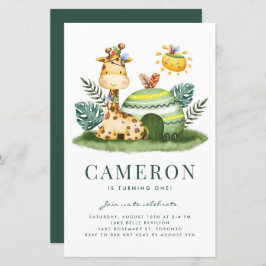 Waterverf Giraffe Safari Verjaardagsuitnodiging