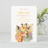 Waterverf Giraffe - Verjaardagsuitnodiging Kaart (Staand voorkant)