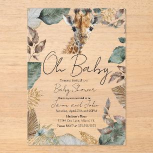 Waterverf Giraffe Wilde Baby Shower Acryl Uitnodigingen