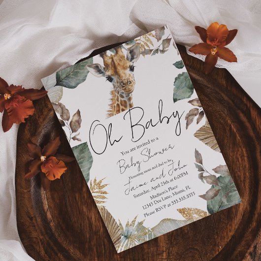 Waterverf Giraffe Wilde Baby Shower Kaart