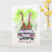 Waterverf Giraffes bruiloft gewoon getrouwd Kaart (Gele Bloem)