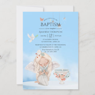 Waterverf Girl Angel Baptism Fotouitnodiging Kaart