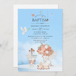 Waterverf Girl Angel Baptism Fotouitnodiging Kaart