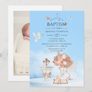 Waterverf Girl Angel Baptism Fotouitnodiging Kaart