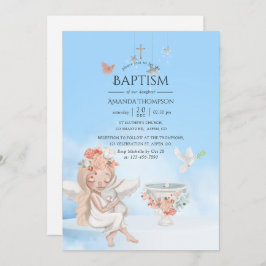 Waterverf Girl Angel Baptism Fotouitnodiging Kaart