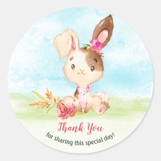 Waterverf Girl Bunny Baby shower Boerderij Dank je Ronde Sticker (Voorkant)