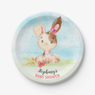 Waterverf Girl Bunny Baby shower Boerderij Papieren Bordje