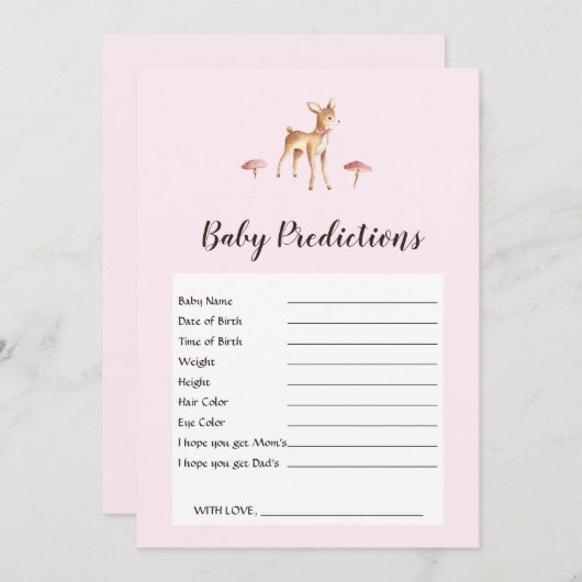 Waterverf Girl Deer Baby shower Predicted Game (Voorkant / Achterkant)