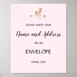 Waterverf Girl Deer Paddenstoelen Adres envelop Poster