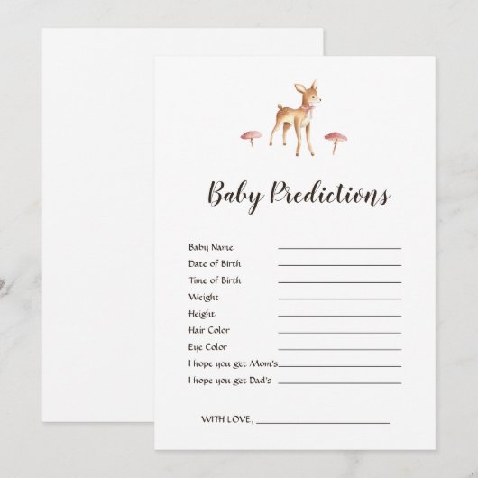 Waterverf Girl Deer White Baby shower voorspelling (Voorkant / Achterkant)