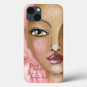Waterverf Girl Green Eyes Pink Hair Woman Cute Case-Mate iPhone Case