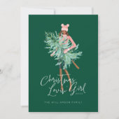 Waterverf Girl Holding Evergreen kerstboom Feestdagenkaart (Voorkant)