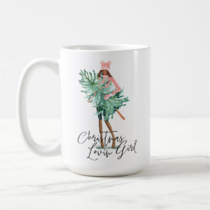 Waterverf Girl Holding Evergreen kerstboom Koffiemok