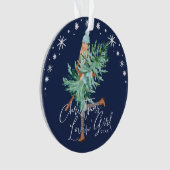 Waterverf Girl Holding Evergreen kerstboom Ornament (voorkant)