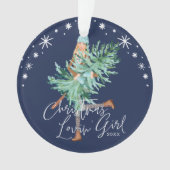 Waterverf Girl Holding Evergreen kerstboom Ornament (voorkant)