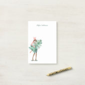 Waterverf Girl Holding Evergreen kerstboom Post-it® Notes (Op bureau)