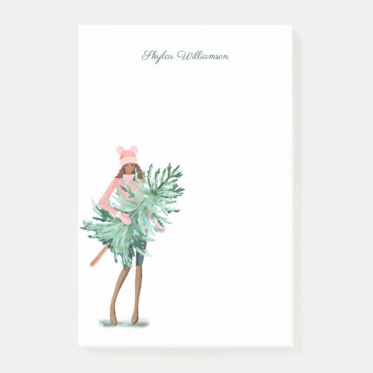 Waterverf Girl Holding Evergreen kerstboom Post-it® Notes (Voorkant)