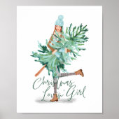 Waterverf Girl Holding Evergreen kerstboom Poster (Voorkant)