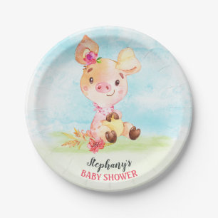 Waterverf Girl Piggy Baby shower Boerderij Papieren Bordje