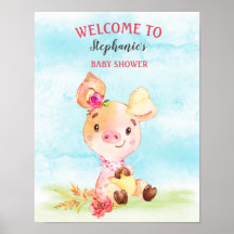 Waterverf Girl Piggy Baby shower Boerderij