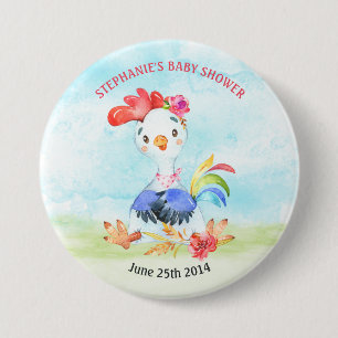 Waterverf Girl Rooster Baby shower Boerderij Ronde Button 7,6 Cm