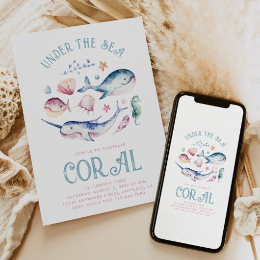 Waterverf Girl's Under the Zee Invitation Kaart