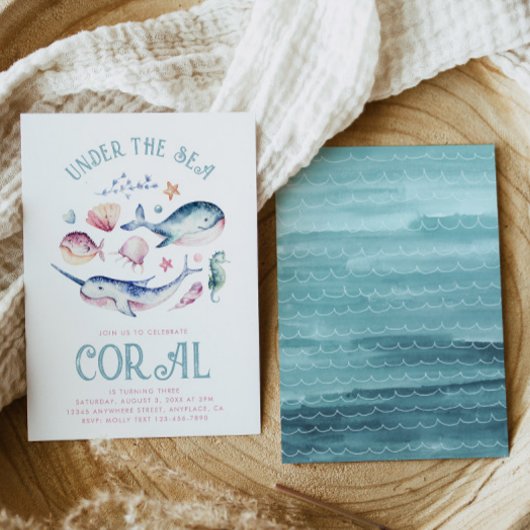 Waterverf Girl's Under the Zee Invitation Kaart