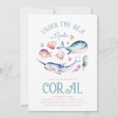 Waterverf Girl's Under the Zee Invitation Kaart (Voorkant)