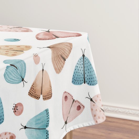 Waterverf Girly Boho Blue Butterfly Moth Monogram Tafelkleed (Voorbeeld)