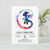 Waterverf Girly Dragon Digitaal Meisje Verjaardag Kaart (Staand voorkant)