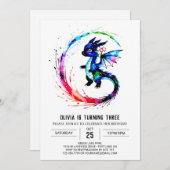 Waterverf Girly Dragon Digitaal Meisje Verjaardag Kaart (Voorkant / Achterkant)