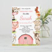 Waterverf Girly Farm Animals Verjaardagsuitnodigin Kaart (Staand voorkant)